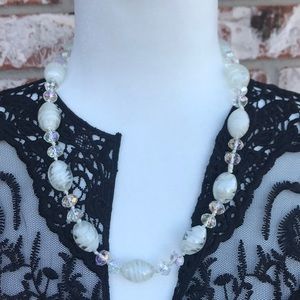 C Q clear glass lampwork bead chunky statement necklace white clear iridescent